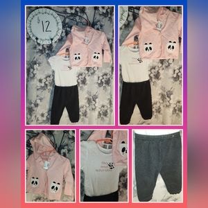 12 m Outfit Set Panda Pink Rose Black Sweats 12 month $12